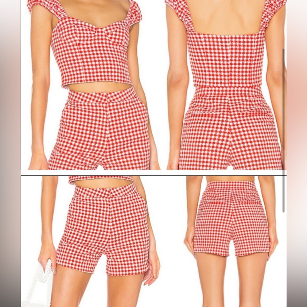 LPA Edetta Short & Top Set in Red Houndstooth Gingham Summer Set - Picture 2 of 4